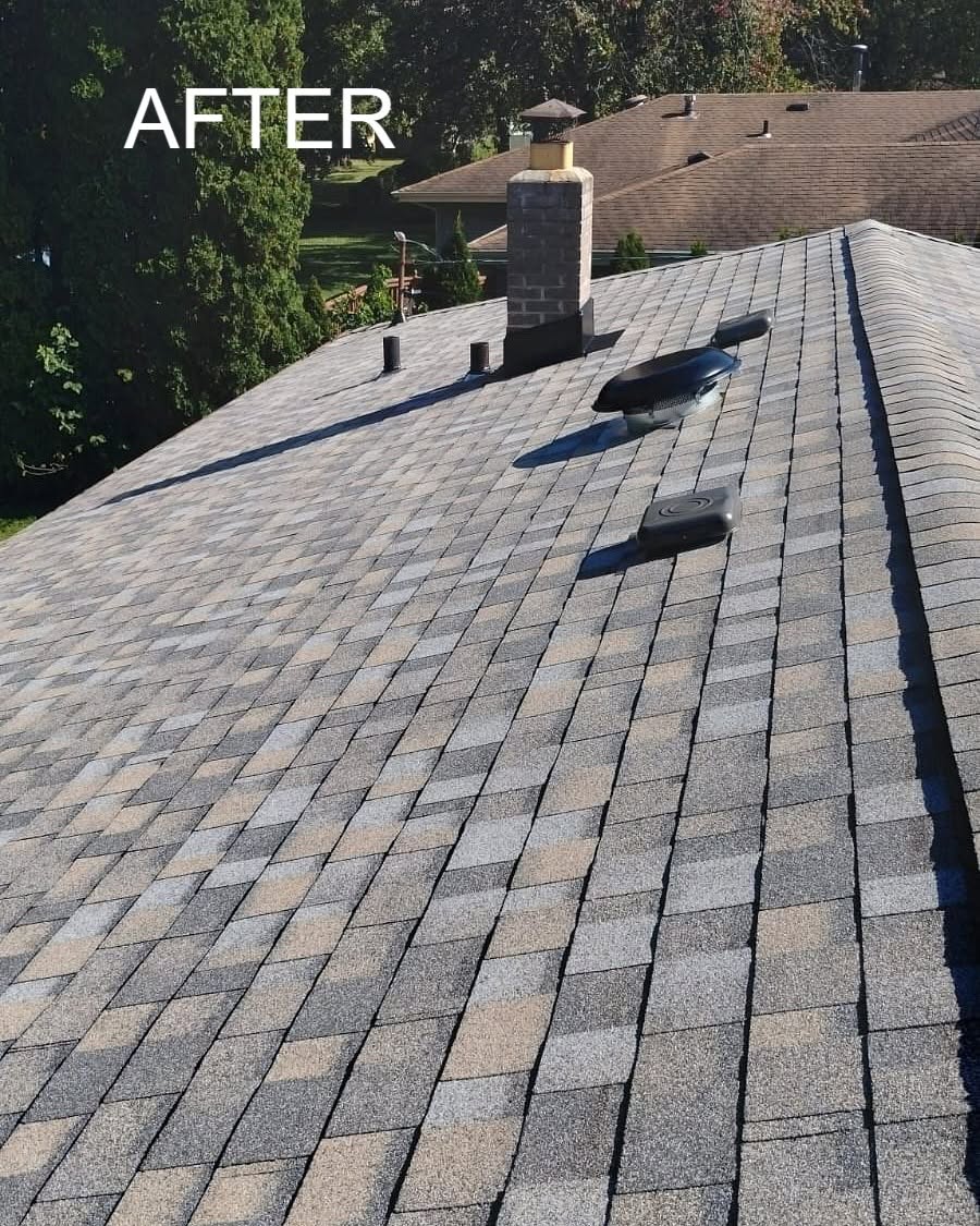 Completed roof replacement with new architectural shingles and ventilation